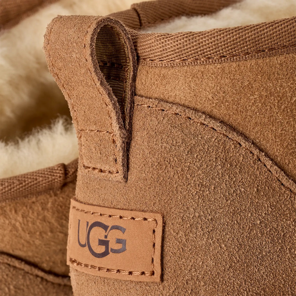 Wildleder und Label, Nahaufnahme